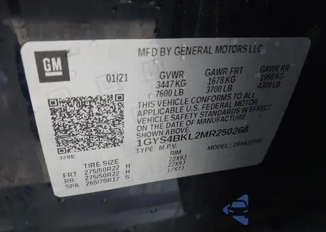 2021 Cadillac Escalade 4Wd Premium Luxury z USA, uszkodzony, nr VIN 1GYS4BKL2MR250268